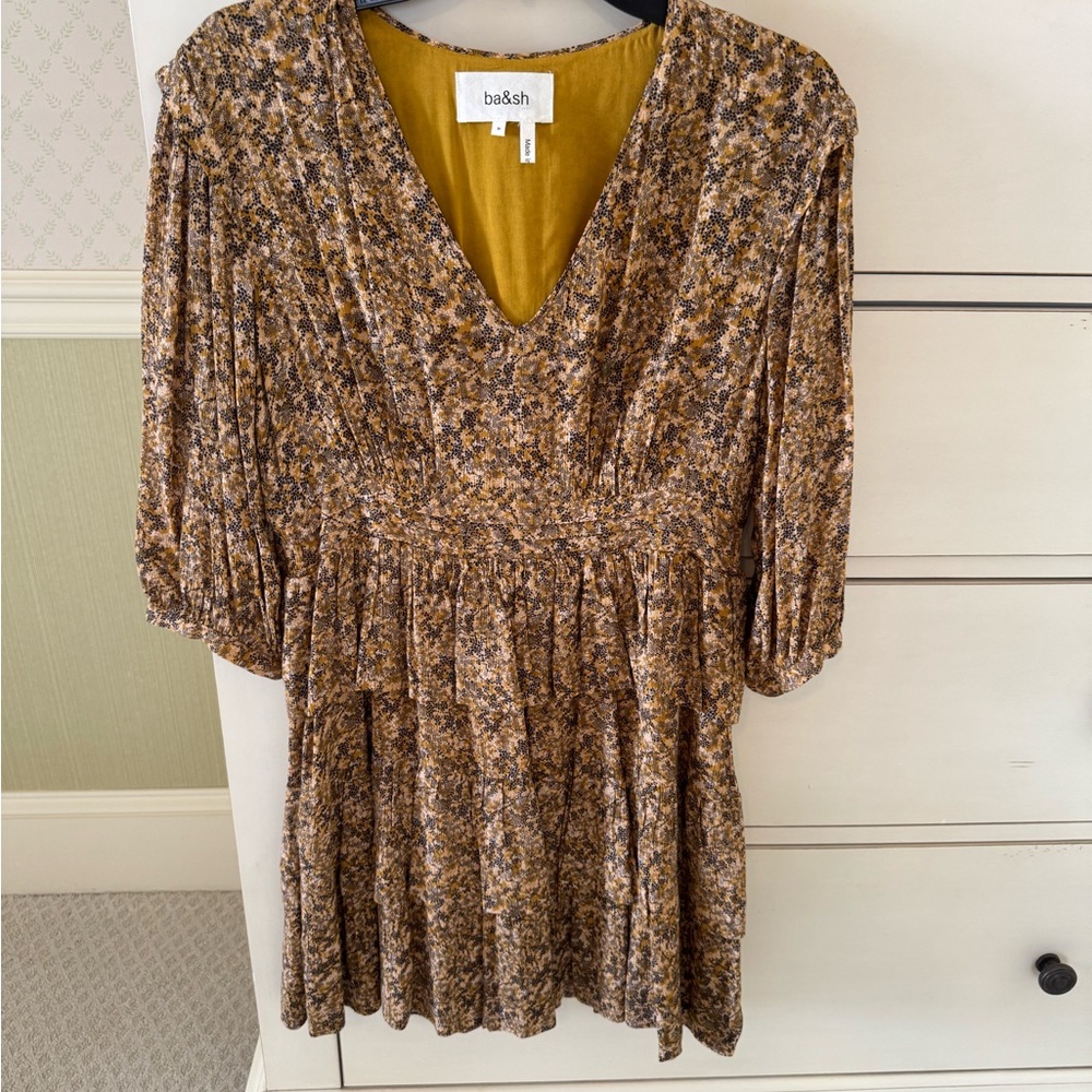 ba&sh Mustard and Brown Floral Dress
